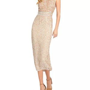 Mac Duggal Sequined Midi Dress -Size 2-Gold